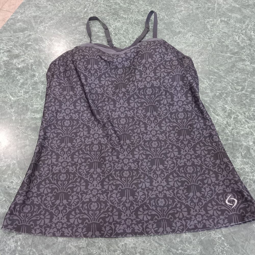 Moving Comfort Women's Small Mesh Inset Black Gray Tank Built In Bra Racerback